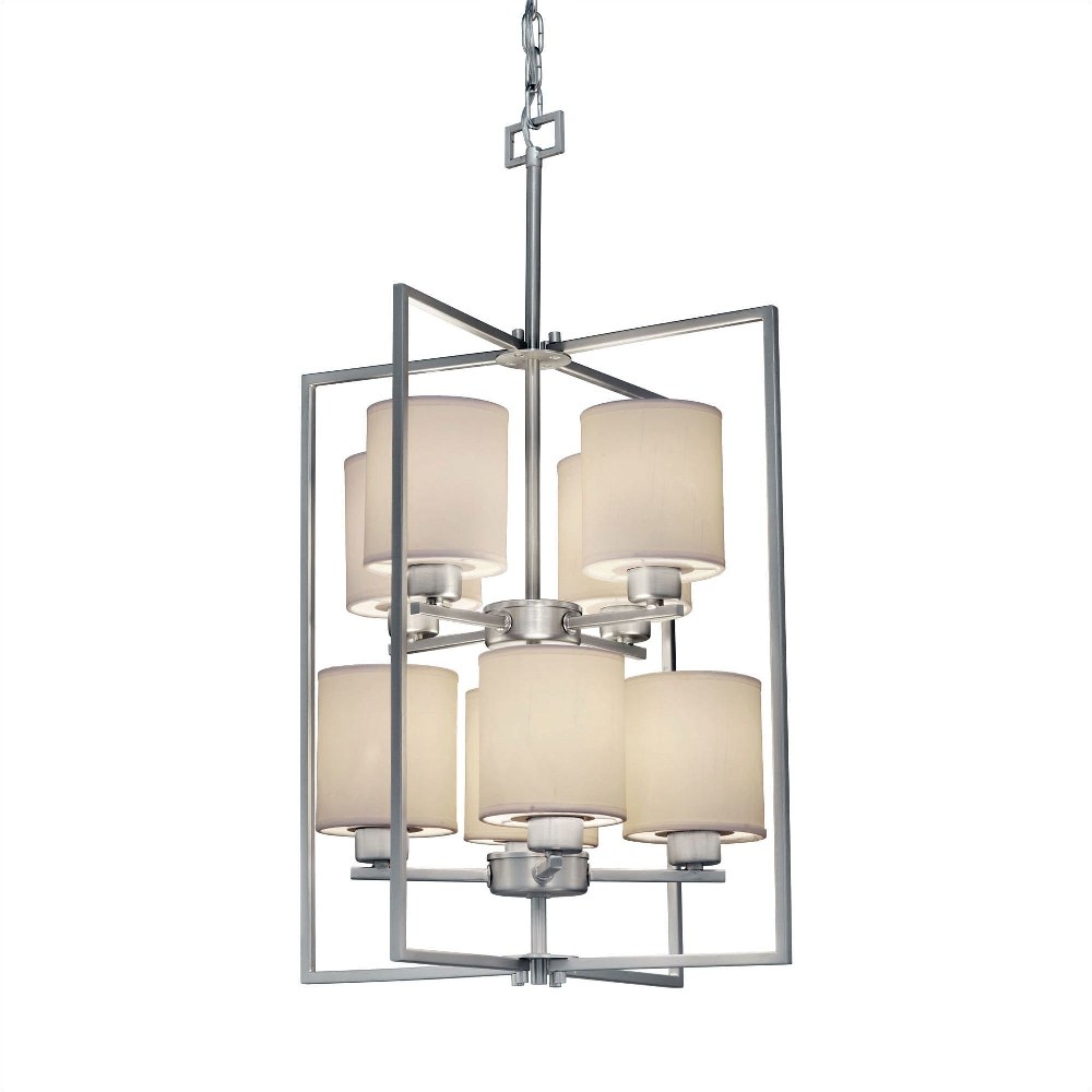 Forte Lighting-2570-08-55-Aria - 8 Light Foyer Pendant-28.75 Inches Tall and 18 Inches Wide Brushed Nickel  Brushed Nickel Finish with White Fabric Shade