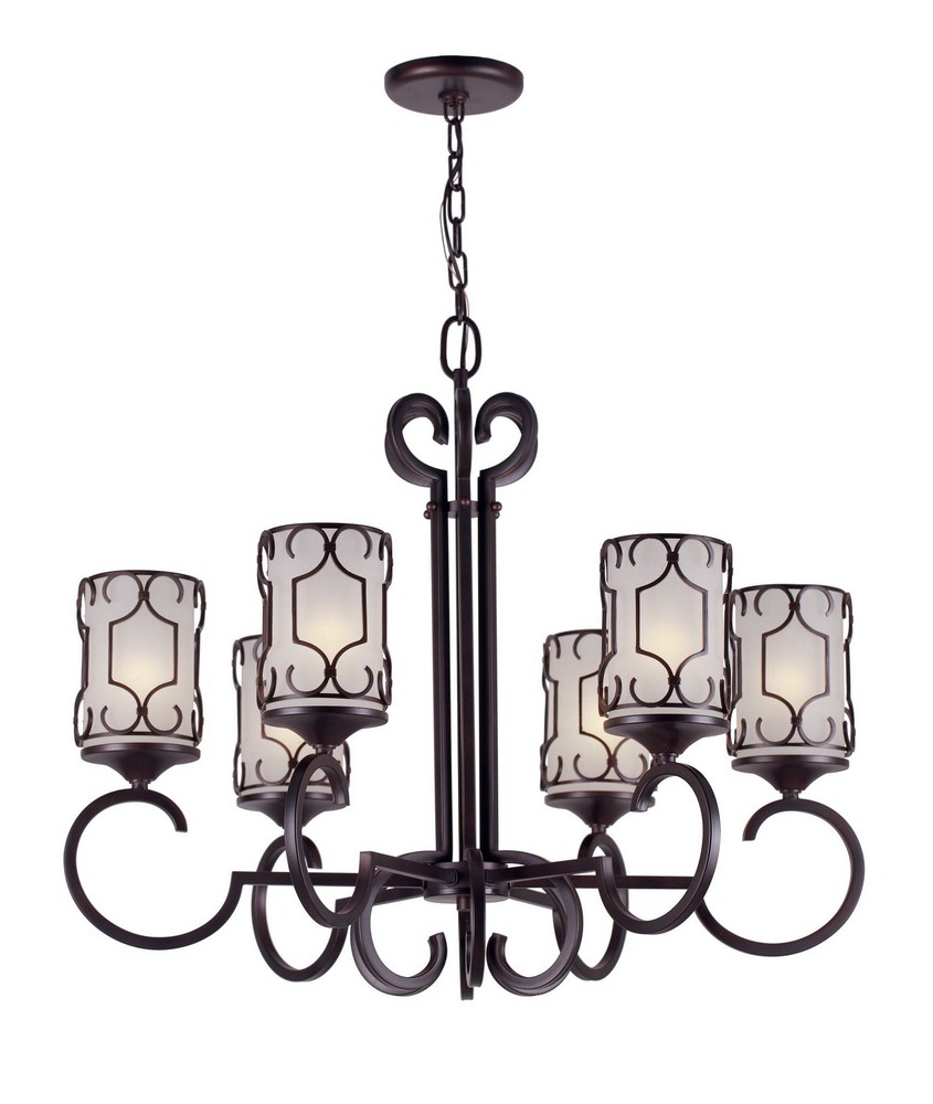 Forte Lighting-2584-06-32-Ezra - 6 Light Chandelier-25 Inches Tall and 29 Inches Wide   Antique Bronze Finish with White Linen Glass
