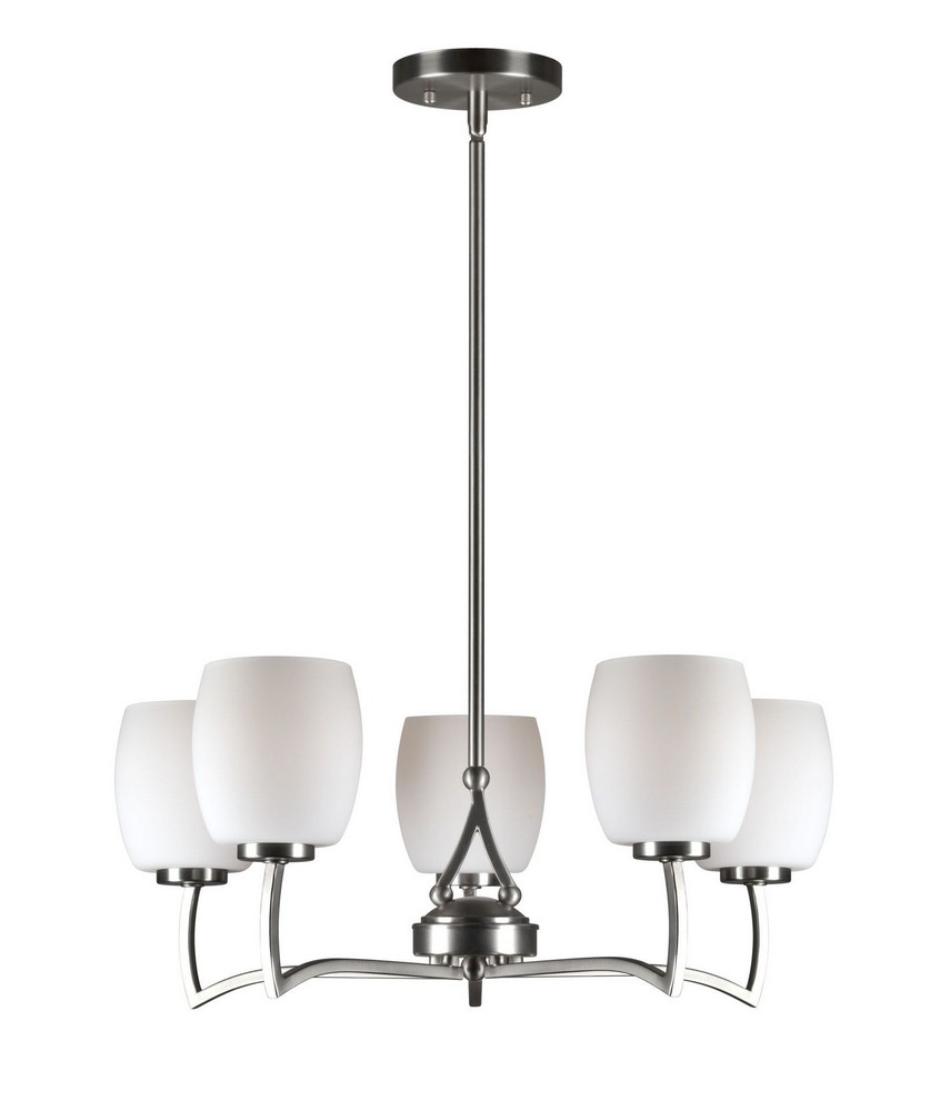 Forte Lighting-2588-05-55-Silas - 5 Light Chandelier-9 Inches Tall and 21.5 Inches Wide   Brushed Nickel Finish with White Glass