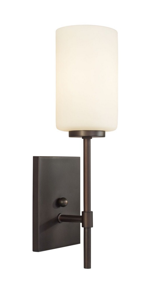 Forte Lighting-2612-01-32-Faye - 1 Light Wall Sconce In Transitional Style-15 Inches Tall and 4.75 Inches Wide Antique Bronze  Brushed Nickel Finish with Satin Opal Glass