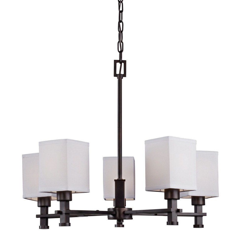 Forte Lighting-2622-05-32-Nora - 5 Light Chandelier-20 Inches Tall and 22.75 Inches Wide   Antique Bronze Finish with Off White Linen Shade