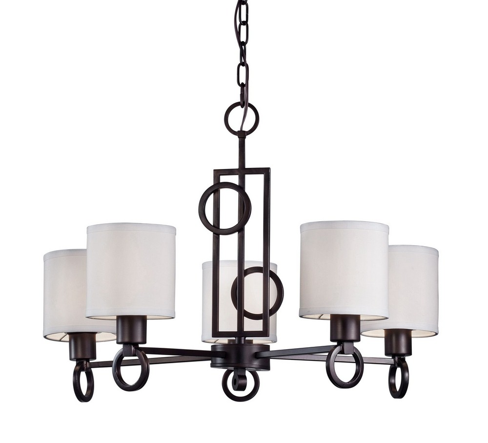 Forte Lighting-2627-05-32-Hope - 5 Light Chandelier-17.75 Inches Tall and 23.25 Inches Wide   Antique Bronze Finish with Off White Linen Shade