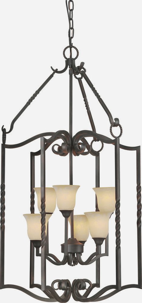 Forte Lighting-2633-06-64-Molly - 6 Light Foyer Pendant-36 Inches Tall and 20 Inches Wide   Bordeaux Finish with Tapioca Glass