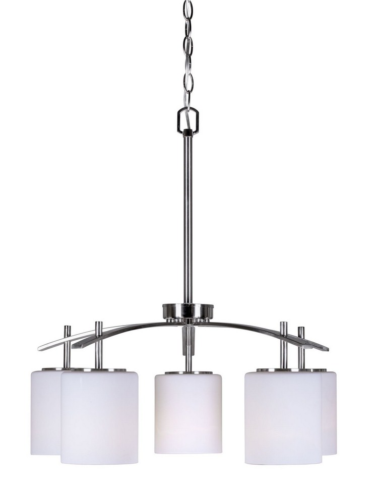 Forte Lighting-2635-05-55-Faya - 5 Light Chandelier-25.25 Inches Tall and 22.25 Inches Wide   Brushed Nickel Finish with White Linen Glass