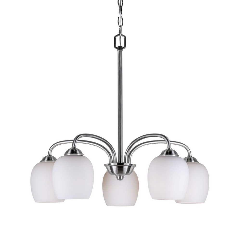 Forte Lighting-2636-05-55-Felton - 5 Light Chandelier-21.75 Inches Tall and 23 Inches Wide Brushed Nickel  Brushed Nickel Finish with Satin Opal Glass