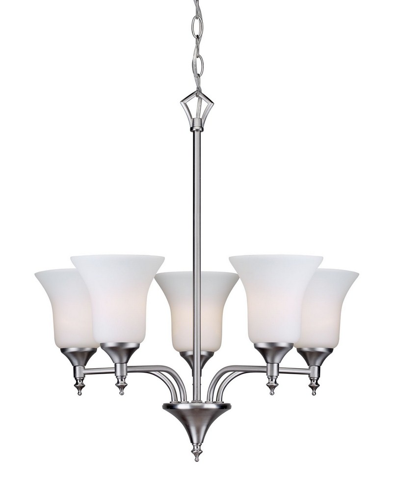 Forte Lighting-2638-05-55-Gian - 5 Light Chandelier-22 Inches Tall and 19.5 Inches Wide   Brushed Nickel Finish with Satin Opal Glass
