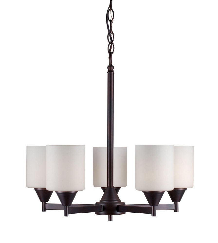 Forte Lighting-2643-05-32-Vos - 5 Light Chandelier-16.75 Inches Tall and 21.25 Inches Wide   Antique Bronze Finish with White Glass