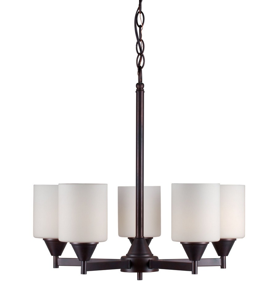 Forte Lighting-2643-05-32-Vos - 5 Light Chandelier-16.75 Inches Tall and 21.25 Inches Wide Antique Bronze  Brushed Nickel Finish with White Glass