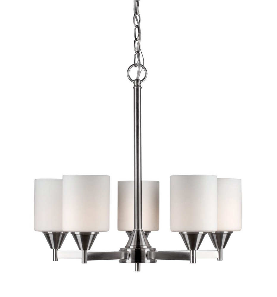 Forte Lighting-2643-05-55-Vos - 5 Light Chandelier-16.75 Inches Tall and 21.25 Inches Wide   Brushed Nickel Finish with White Glass
