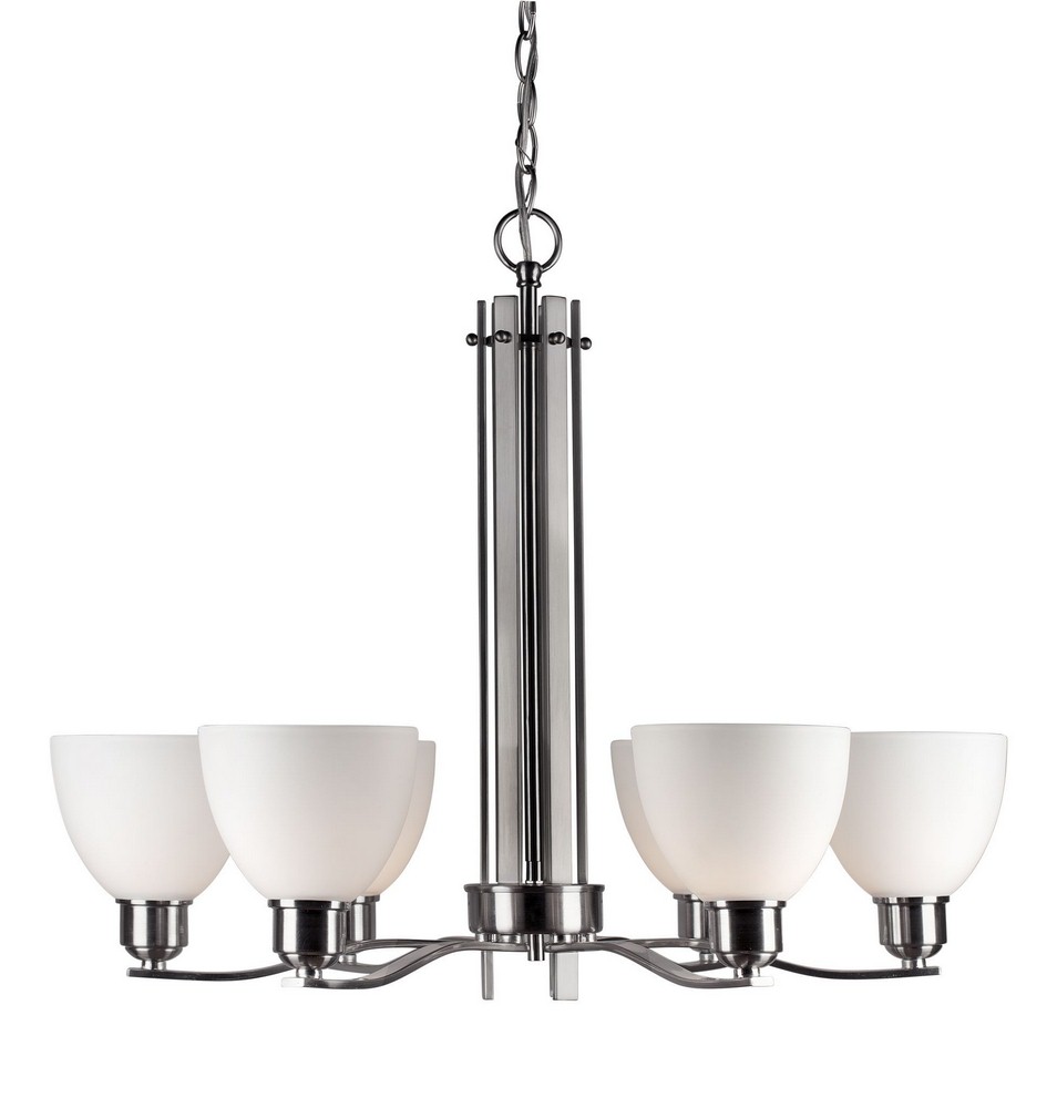 Forte Lighting-2644-06-55-Ade - 6 Light Chandelier-23.5 Inches Tall and 28 Inches Wide   Brushed Nickel Finish with White Glass