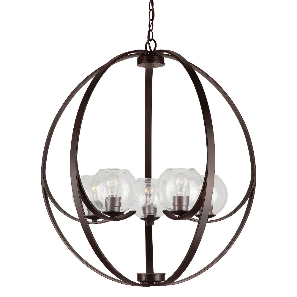 Forte Lighting-2649-05-32-Frankie - 5 Light Chandelier-32 Inches Tall and 28.75 Inches Wide   Antique Bronze Finish with Clear Glass