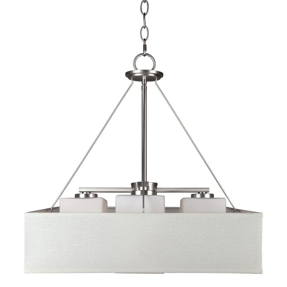 Forte Lighting-2658-04-55-Fran - 4 Light Square Foyer Pendant-21.5 Inches Tall and 18 Inches Wide   Brushed Nickel Finish with Satin Opal Glass with Off White Linen Shade