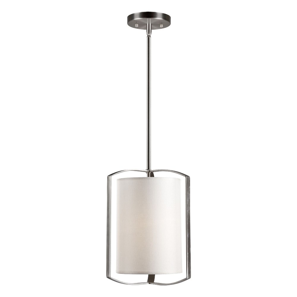 Forte Lighting-2659-01-55-Flynn - 1 Light Mini Pendant-12 Inches Tall and 9 Inches Wide   Brushed Nickel Finish with White Fabric Shade