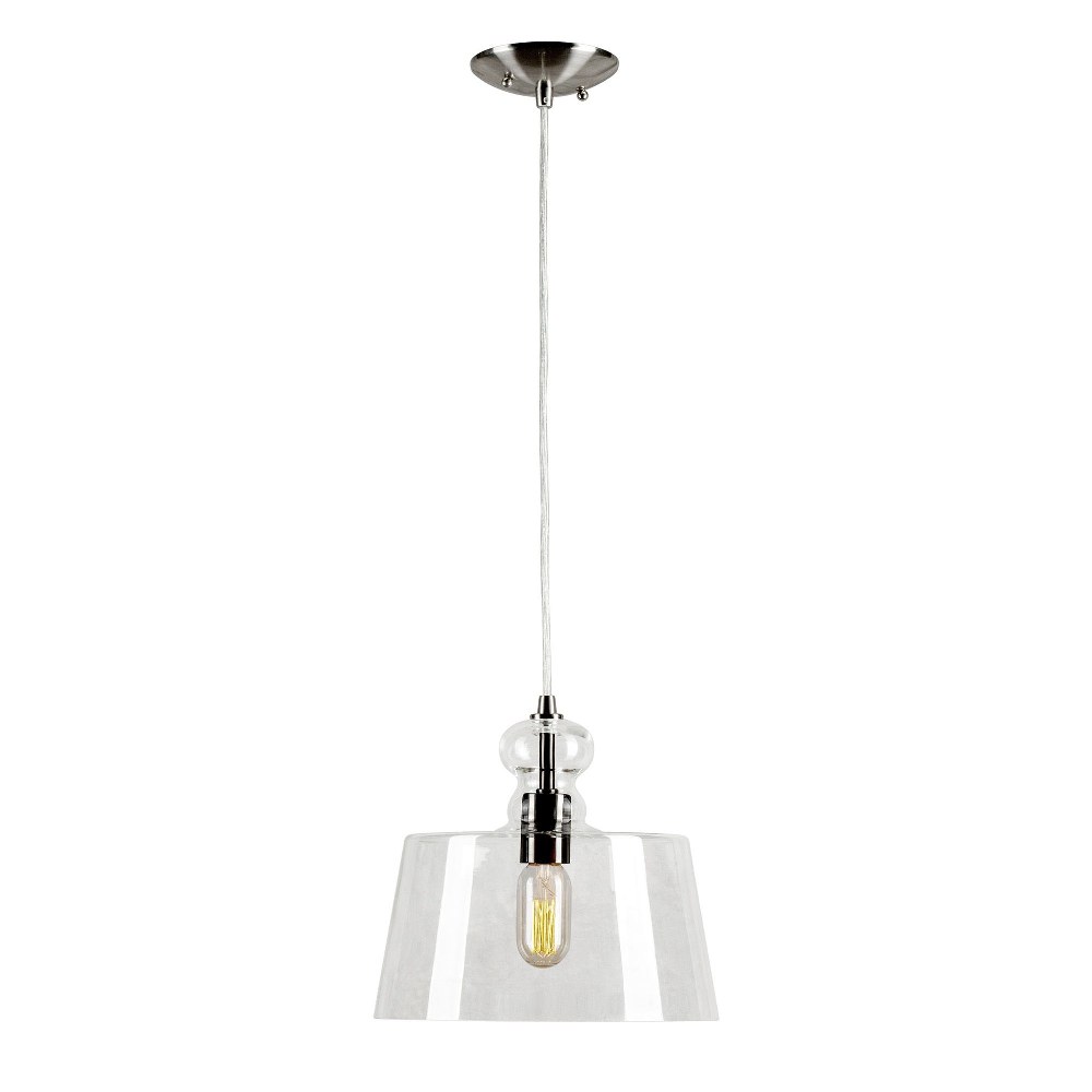 Forte Lighting-2671-01-55-Milo - 1 Light Cord-Hung Mini Pendant-10.5 Inches Tall and 11 Inches Wide   Brushed Nickel Finish with Clear Glass