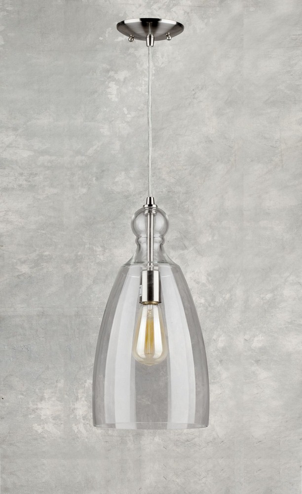 Forte Lighting-2673-01-55-Milo - 1 Light Cord-Hung Mini Pendant-16 Inches Tall and 8 Inches Wide   Brushed Nickel Finish with Clear Glass