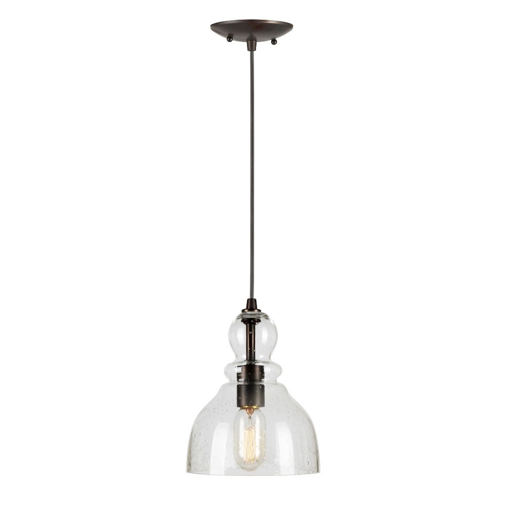 Forte Lighting-2678-01-32-Milo - 1 Light Cord-Hung Mini Pendant-9 Inches Tall and 7 Inches Wide Antique Bronze  Brushed Nickel Finish with Clear Seeded Glass