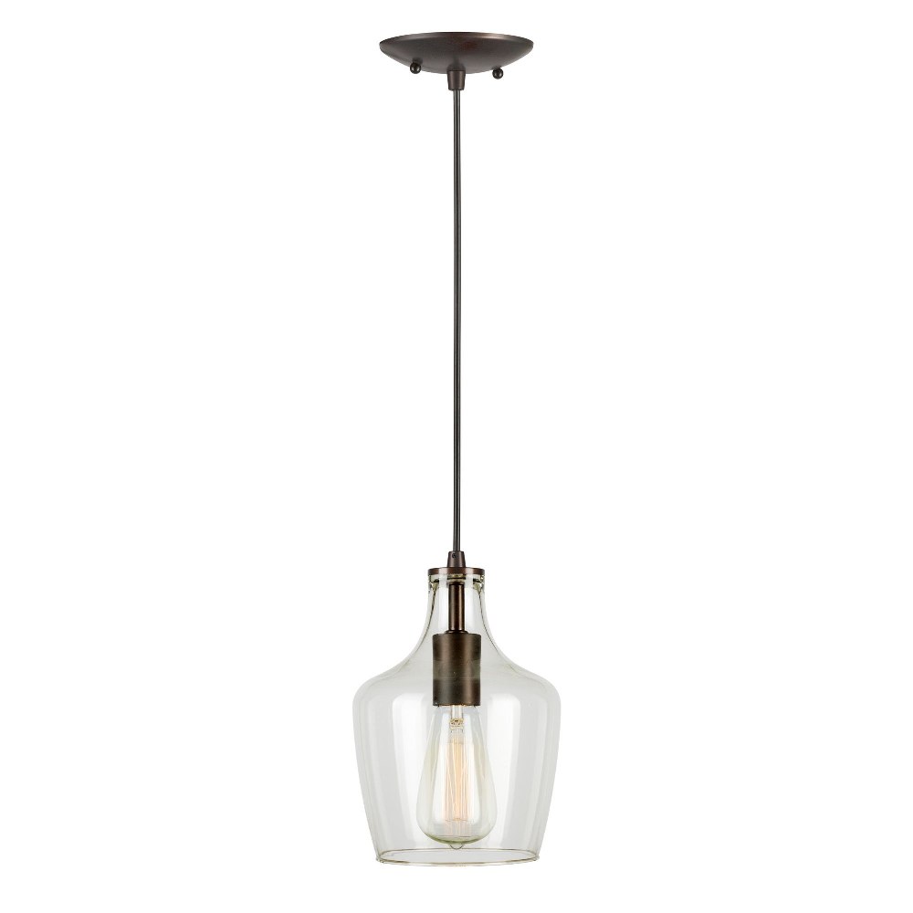 Forte Lighting-2679-01-32-Milo - 1 Light Cord-Hung Mini Pendant-9 Inches Tall and 6.5 Inches Wide Antique Bronze  Brushed Nickel Finish with Clear Glass