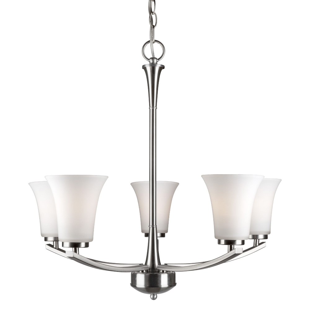 Forte Lighting-2682-05-55-Hale - 5 Light Chandelier-23.25 Inches Tall and 23.75 Inches Wide   Brushed Nickel Finish with White Glass