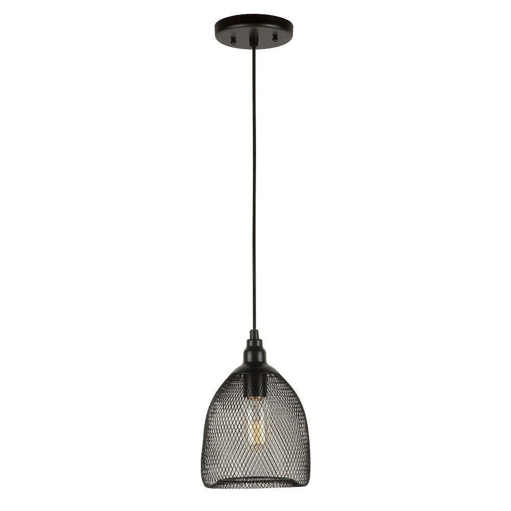 Forte Lighting-2688-01-04-Mesh - 1 Light Cage Pendant-9 Inches Tall and 7 Inches Wide   Black Finish with Black Mesh Shade