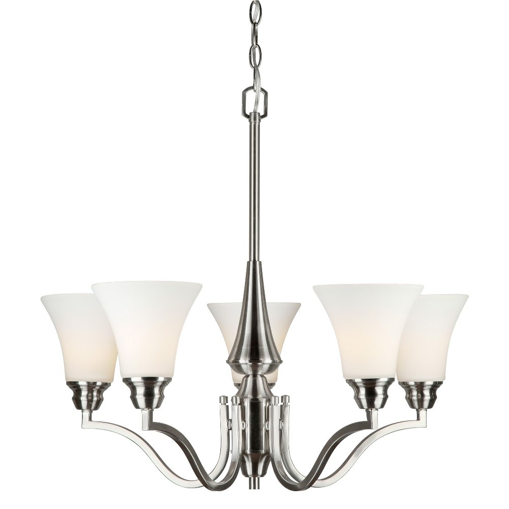 Forte Lighting-2690-05-55-Wayde - 5 Light Chandelier-24 Inches Tall and 27 Inches Wide   Brushed Nickel Finish with White Glass