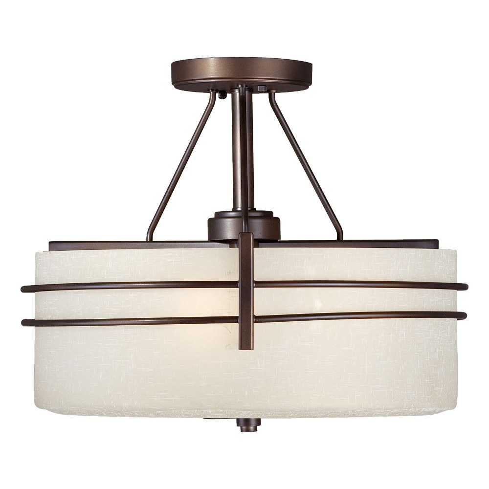 Forte Lighting-2693-03-32-Jolie - 3 Light Semi-Flush Mount-13 Inches Tall and 16 Inches Wide   Antique Bronze Finish with White Linen Glass