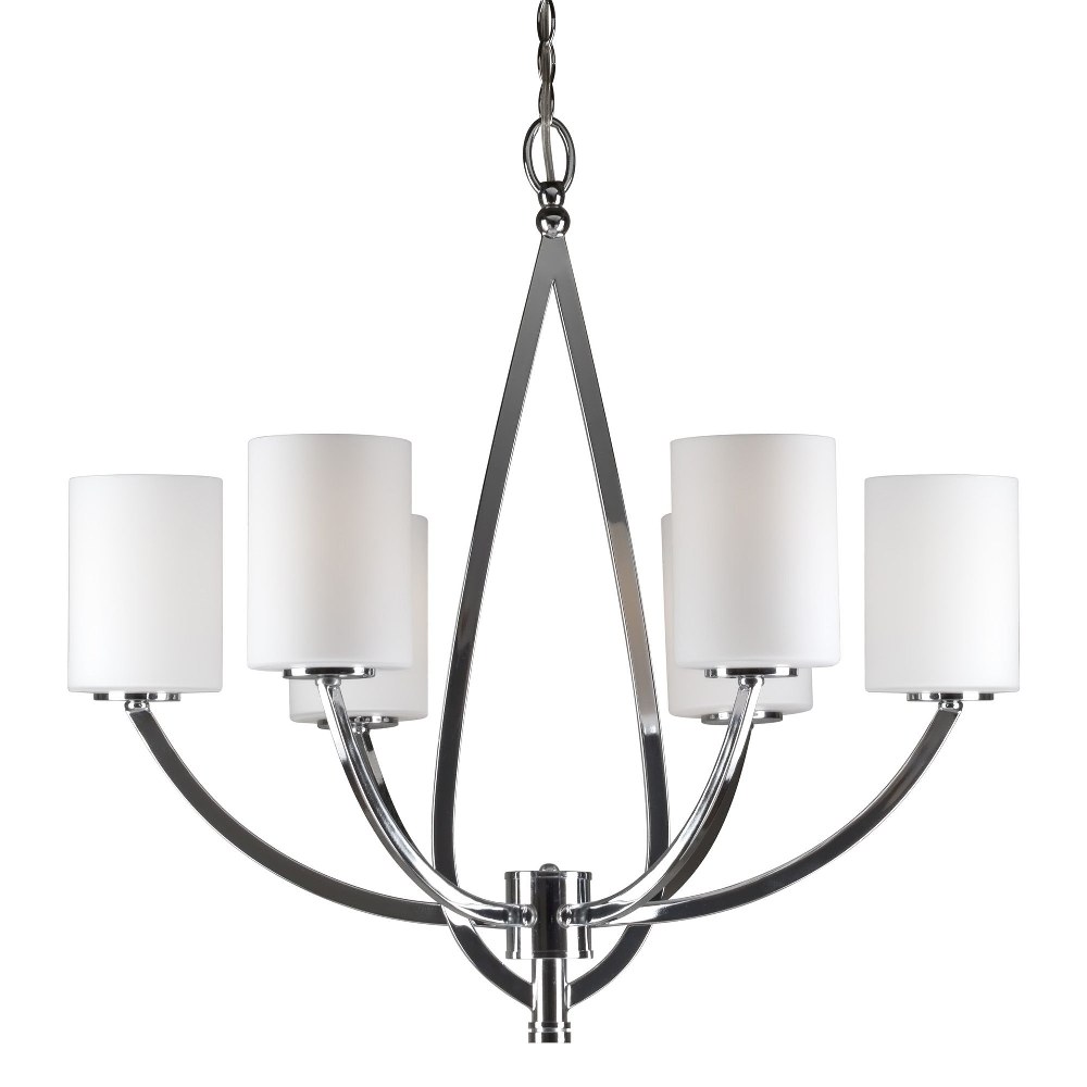 Forte Lighting-2696-06-05-Keli - 6 Light Chandelier-25.25 Inches Tall and 26 Inches Wide   Chrome Finish with Satin Opal Glass