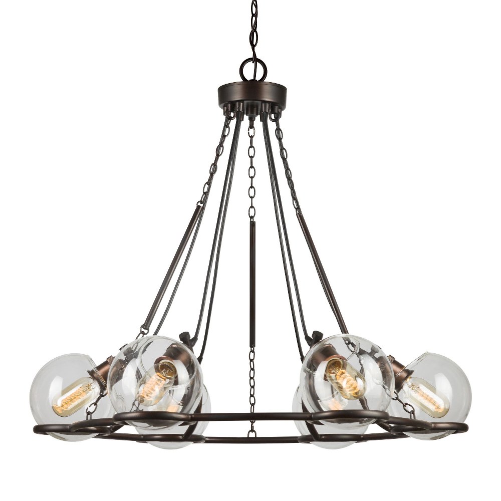 Forte Lighting-2706-06-32-Hoops - 6 Light Chandelier-26.25 Inches Tall and 30 Inches Wide   Antique Bronze Finish with Clear Glass