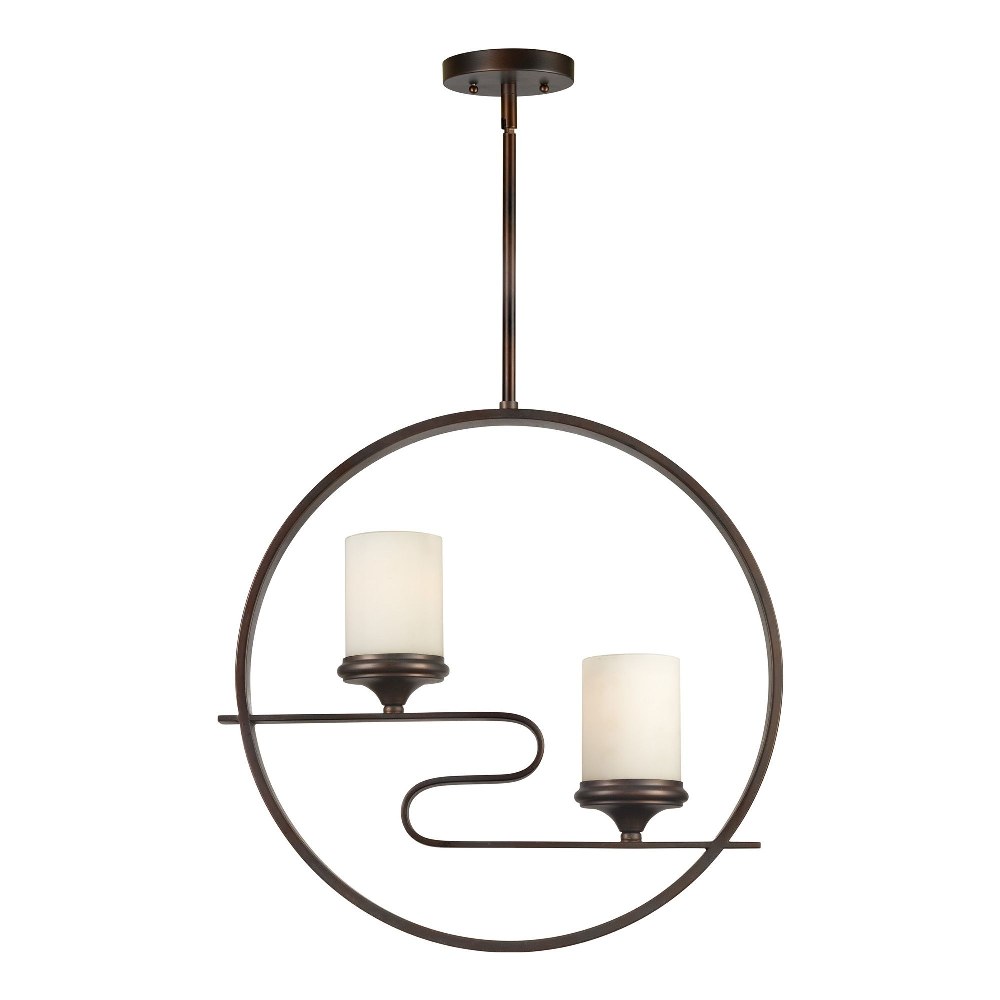 Forte Lighting-2710-02-32-Nan - 2 Light Circular Foyer Pendant-19.75 Inches Tall and 20 Inches Wide   Antique Bronze Finish with Satin Opal Glass