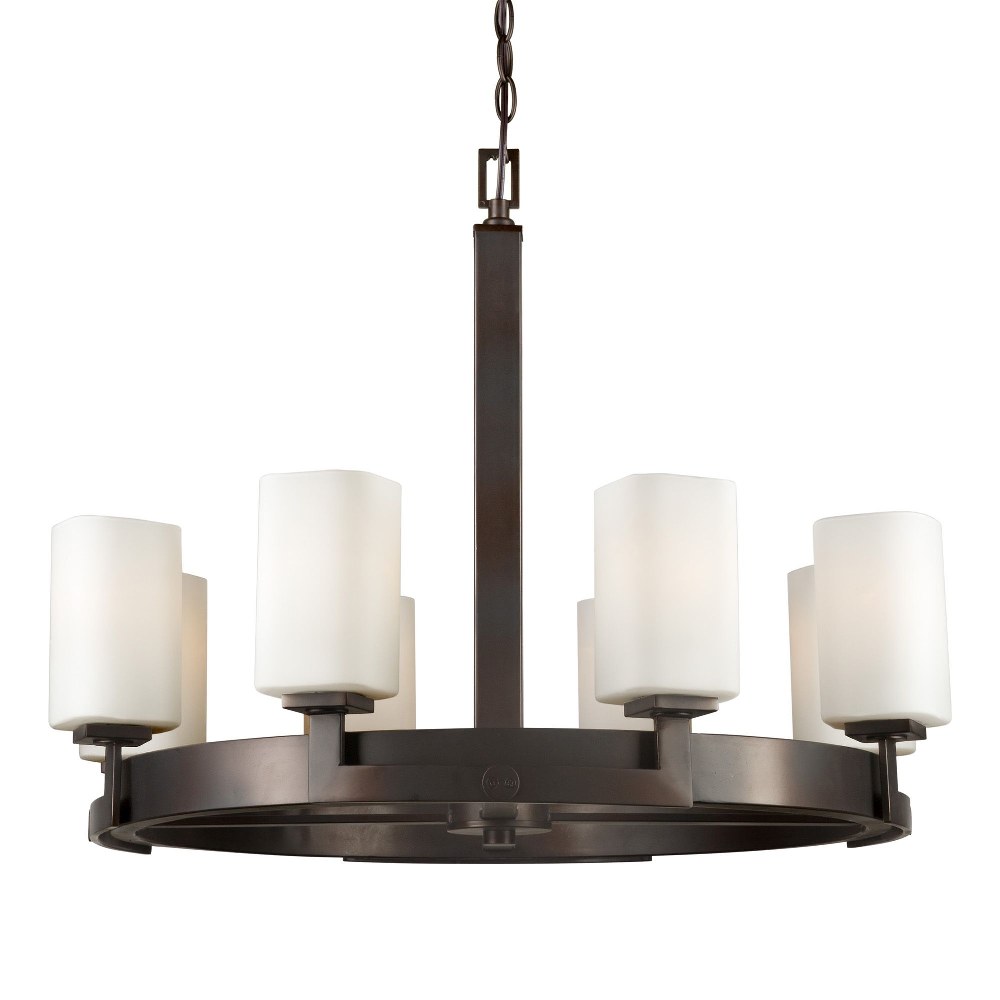 Forte Lighting-2713-08-32-Nate - 8 Light Chandelier-22 Inches Tall and 28 Inches Wide   Antique Bronze Finish with White Glass