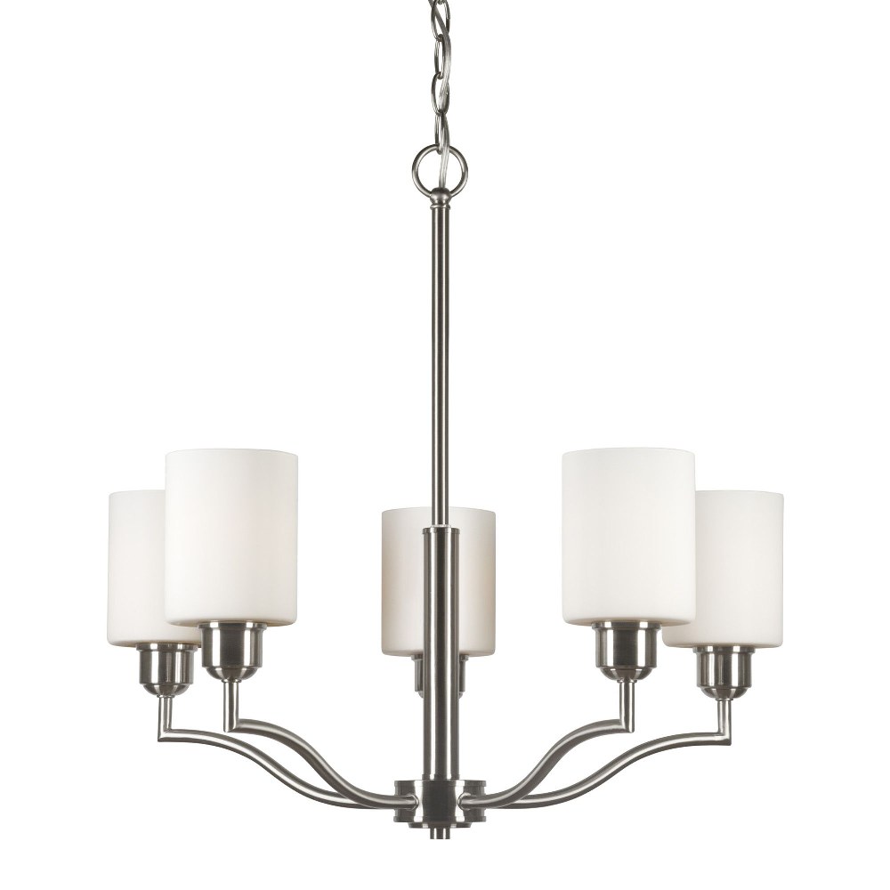 Forte Lighting-2714-05-55-Nao - 5 Light Chandelier-24.75 Inches Tall and 24.75 Inches Wide   Brushed Nickel Finish with White Glass