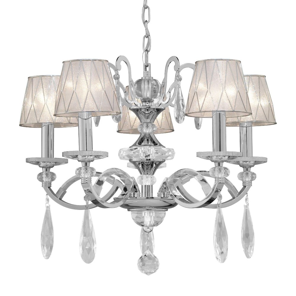 Forte Lighting-4007-05-05-Cirrus - 5 Light Chandelier-19 Inches Tall and 23 Inches Wide   Chrome Finish with White Fabric Shade