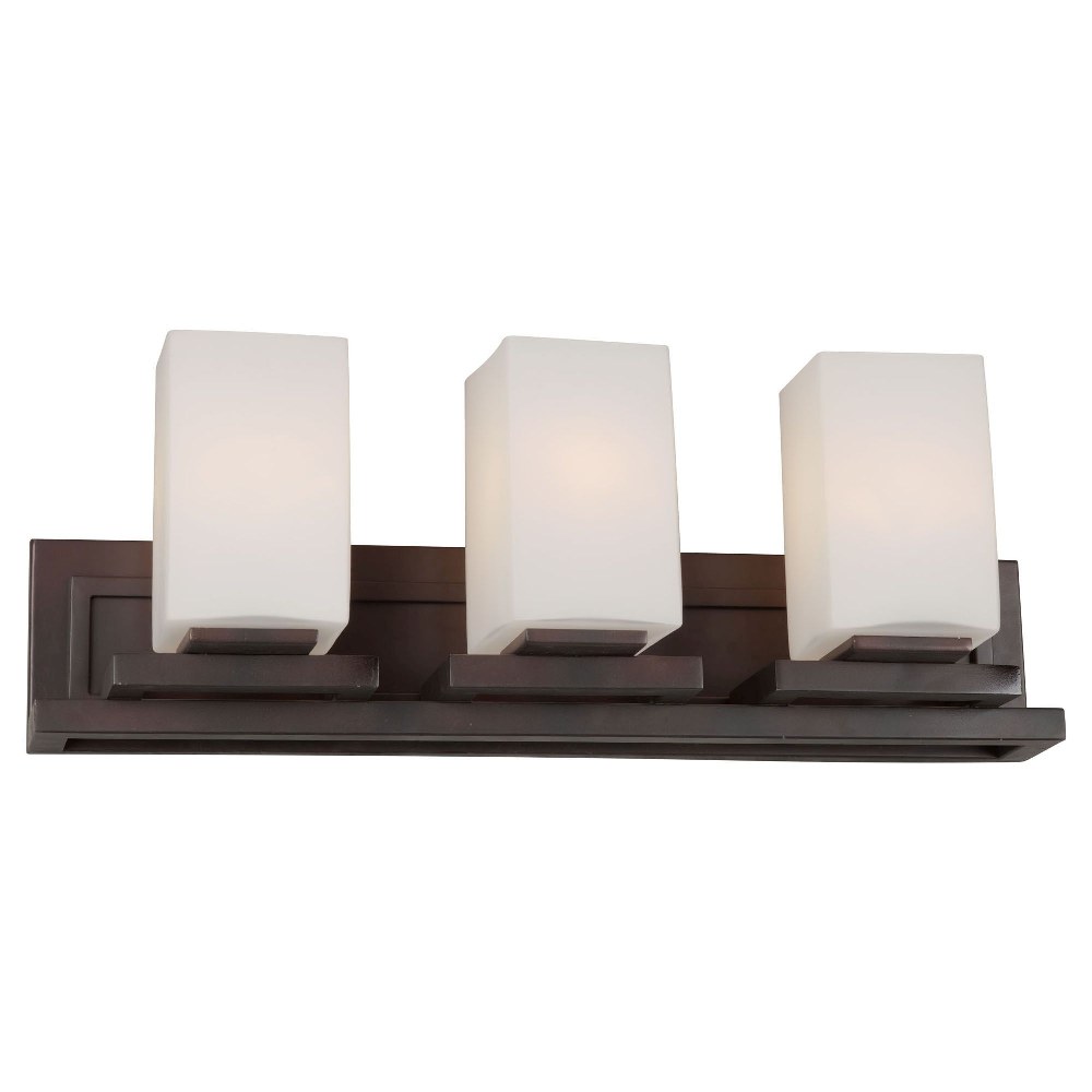 Forte Lighting-5078-03-32-Block - 3 Light Bath Bar-9 Inches Tall and 24 Inches Wide   Antique Bronze Finish with Satin White Glass