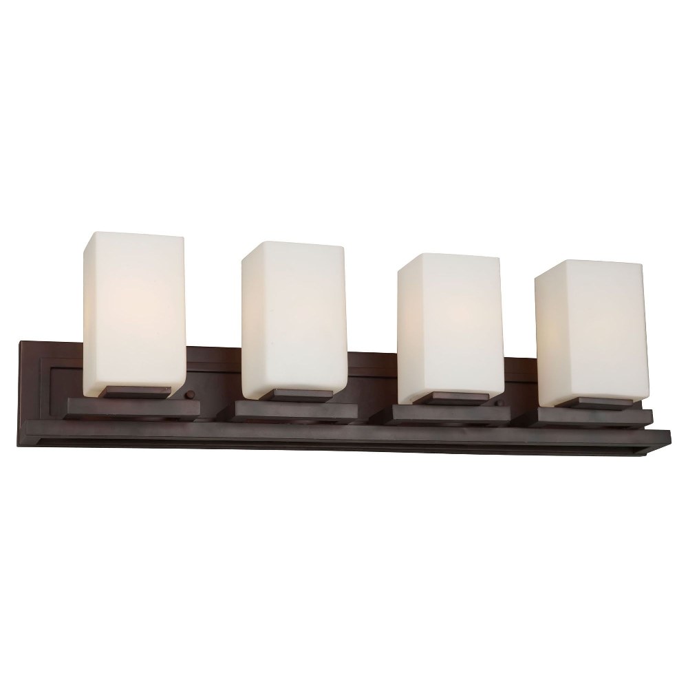 Forte Lighting-5078-04-32-Block - 4 Light Bath Bar-9 Inches Tall and 31.5 Inches Wide   Antique Bronze Finish with Satin White Glass