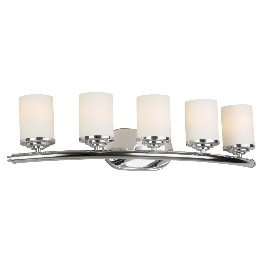 Forte Lighting-5105-05-05-Ames - 5 Light Bath Bar-7 Inches Tall and 29 Inches Wide Chrome  Brushed Nickel Finish with Satin Opal Glass