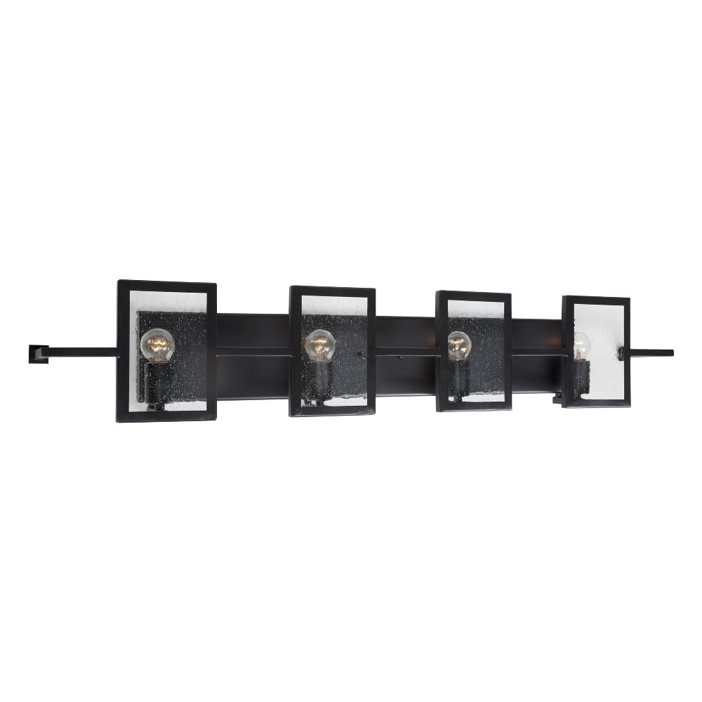 Forte Lighting-5114-04-04-Yao - 4 Light Bath Bar-7 Inches Tall and 39.5 Inches Wide   Black Finish with Clear Seedy Glass