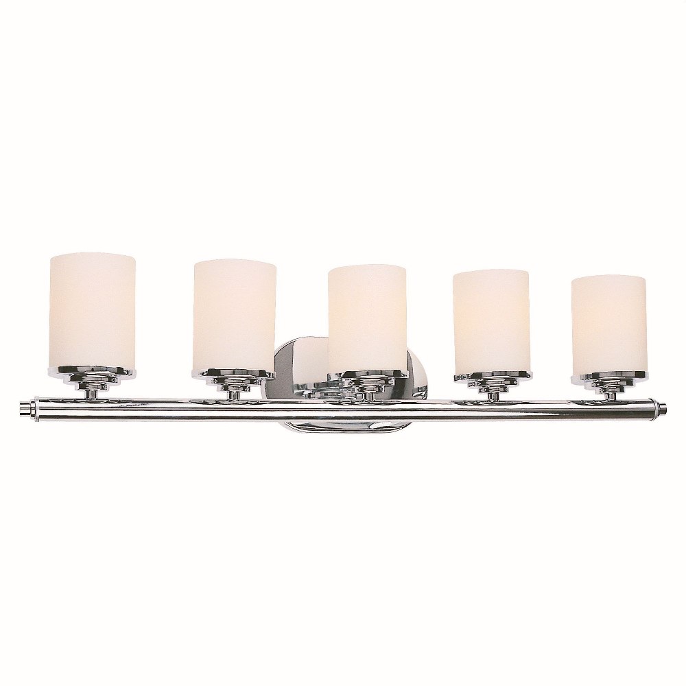 Forte Lighting-5115-05-05-Ames - 5 Light Bath Bar-7 Inches Tall and 29.5 Inches Wide   Chrome Finish with Satin Opal Glass