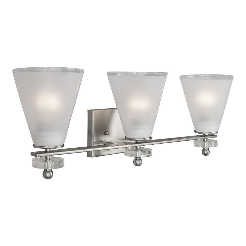 Forte Lighting-5132-03-55-Cyndy - 3 Light Bath Bar-8.25 Inches Tall and 25.75 Inches Wide   Brushed Nickel Finish with Clear/Sandblast Glass