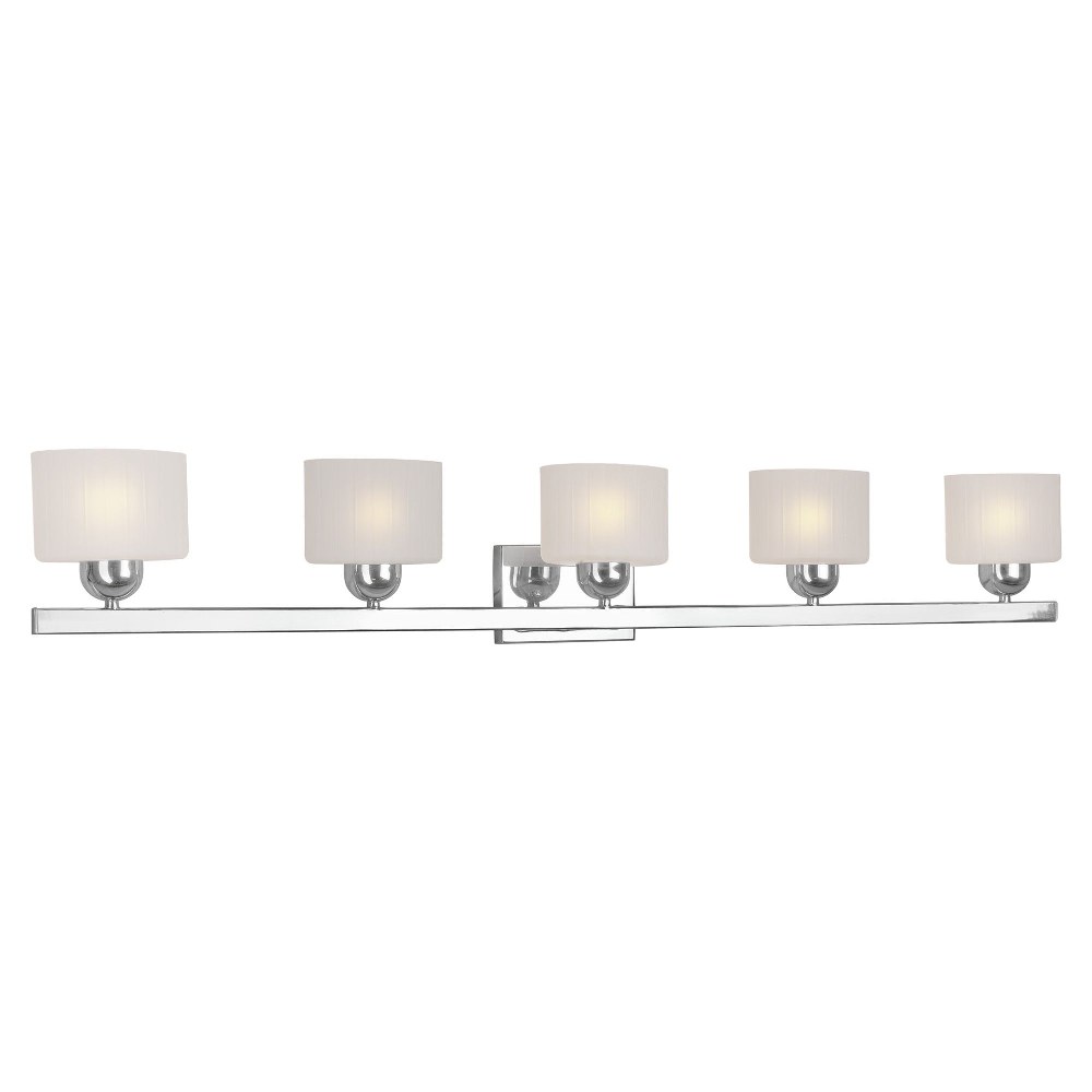 Forte Lighting-5140-05-05-Ally - 5 Light Bath Bar-7.5 Inches Tall and 50 Inches Wide   Chrome Finish with Satin Etched Glass