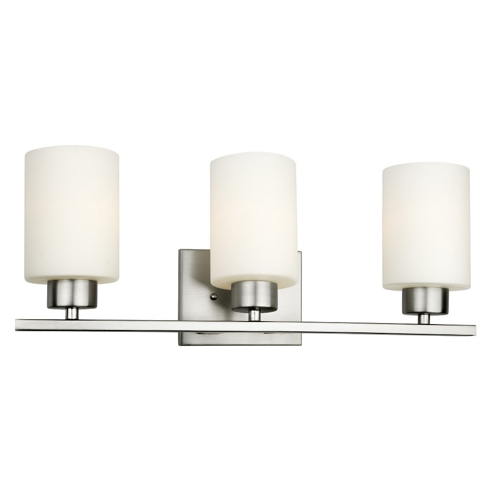 Forte Lighting-5186-03-55-Ava - 3 Light Bath Bar-8 Inches Tall and 21 Inches Wide Brushed Nickel  Chrome Finish with Satin Opal Glass