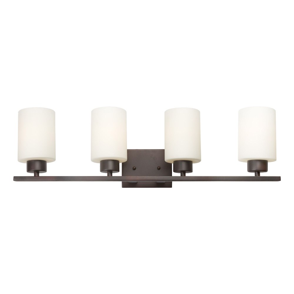 Forte Lighting-5186-04-32-Ava - 4 Light Bath Bar-8 Inches Tall and 28 Inches Wide Antique Bronze  Brushed Nickel Finish with Frosted Seeded Glass