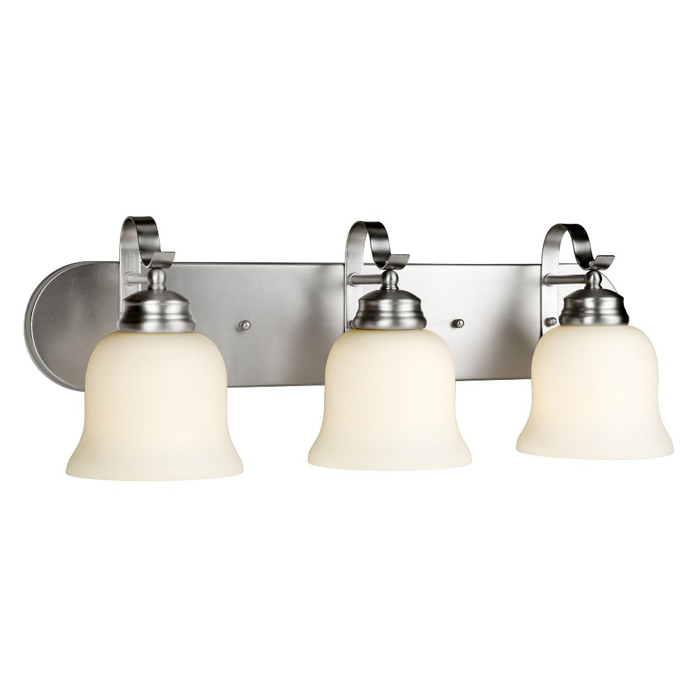 Forte Lighting-5195-03-55-Sol - 3 Light Bath Bar-8.75 Inches Tall and 24 Inches Wide   Brushed Nickel Finish with Satin Opal Glass