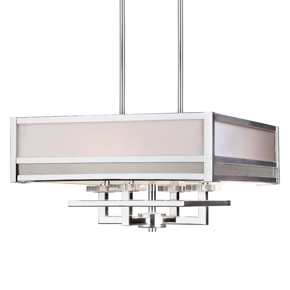 Forte Lighting-7035-04-05-Ione - 4 Light Square Pendant-10.75 Inches Tall and 20.5 Inches Wide   Chrome Finish with Square Glass with White Fabric Shade