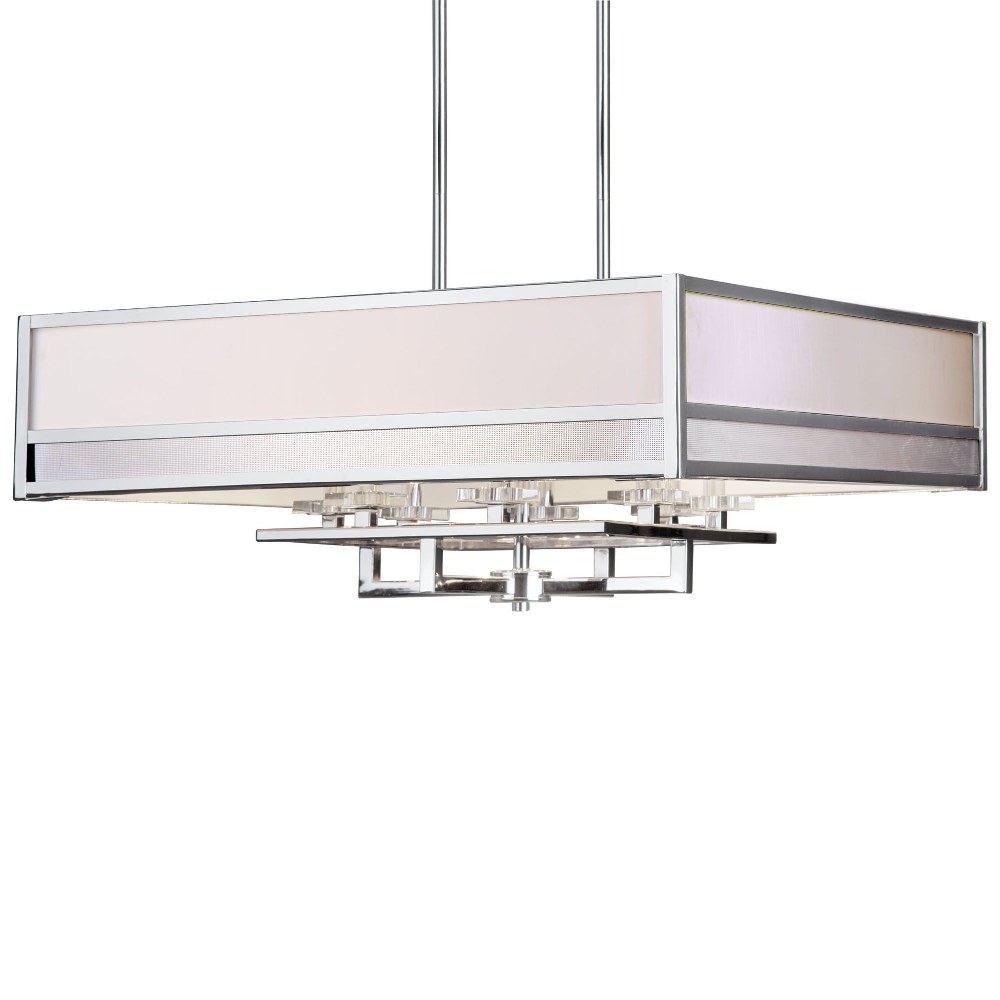 Forte Lighting-7035-08-05-Ione - 8 Light Square Pendant-13.5 Inches Tall and 32.5 Inches Wide   Chrome Finish with Square Glass with White Fabric Shade