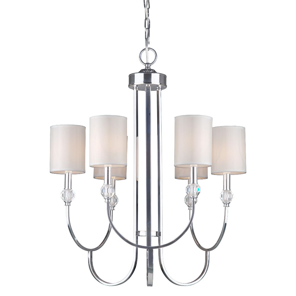 Forte Lighting-7042-06-05-Jewel - 6 Light Chandelier-29.5 Inches Tall and 24 Inches Wide   Chrome Finish with White Fabric Shade