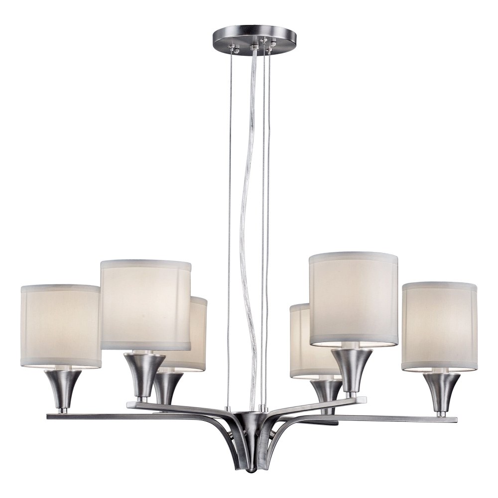 Forte Lighting-7069-06-55-Gavin - 6 Light Chandelier-11 Inches Tall and 26 Inches Wide   Brushed Nickel Finish with Off White Linen Shade