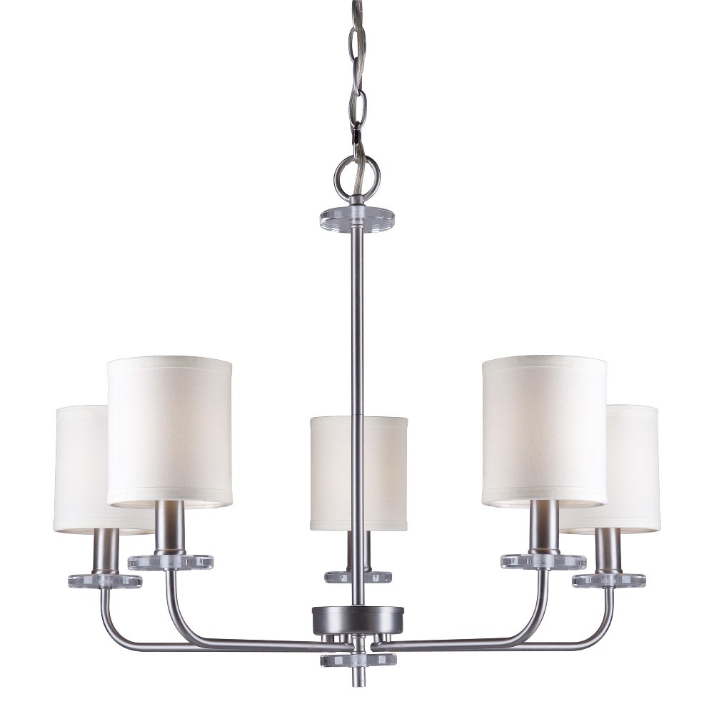 Forte Lighting-7070-05-55-Drake - 5 Light Chandelier-21 Inches Tall and 27 Inches Wide   Brushed Nickel Finish with Off White Linen Shade