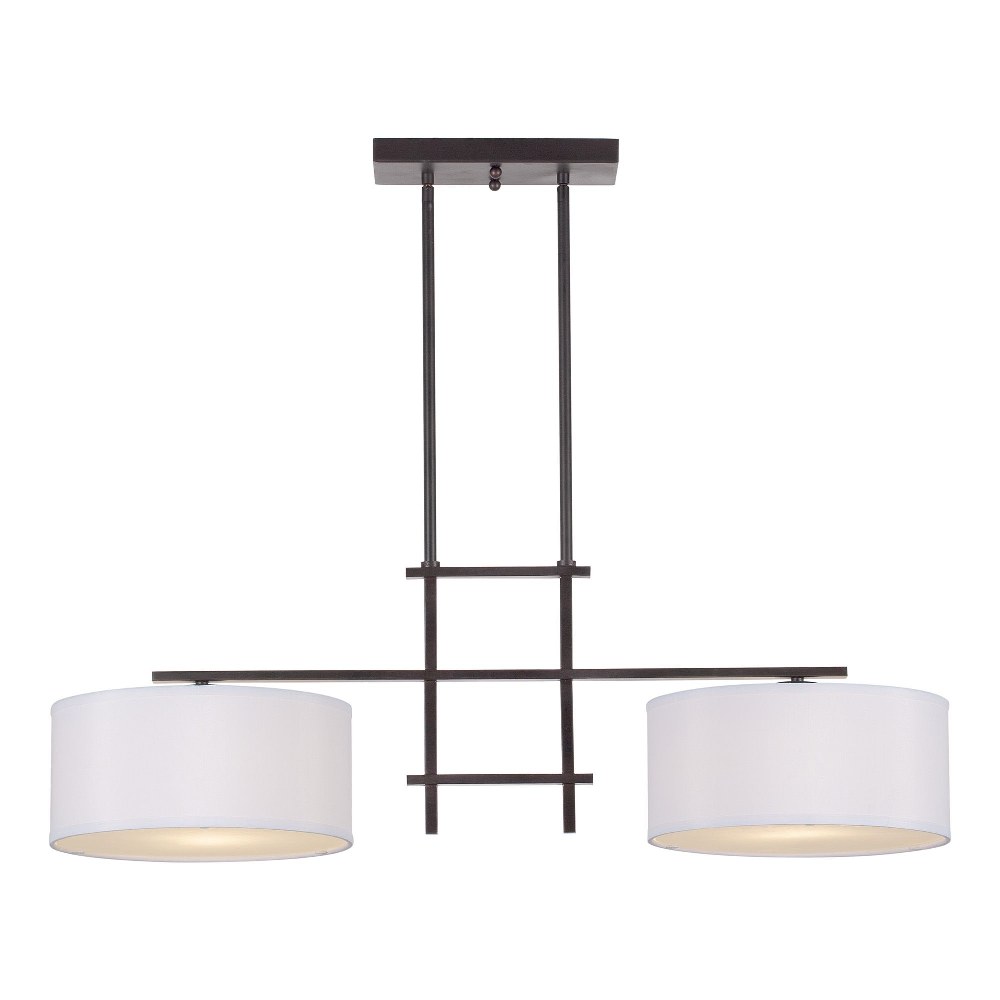 Forte Lighting-7073-02-32-Eva - 2 Light Island Pendant-11.5 Inches Tall and 12 Inches Wide   Antique Bronze Finish with Off White Linen Shade