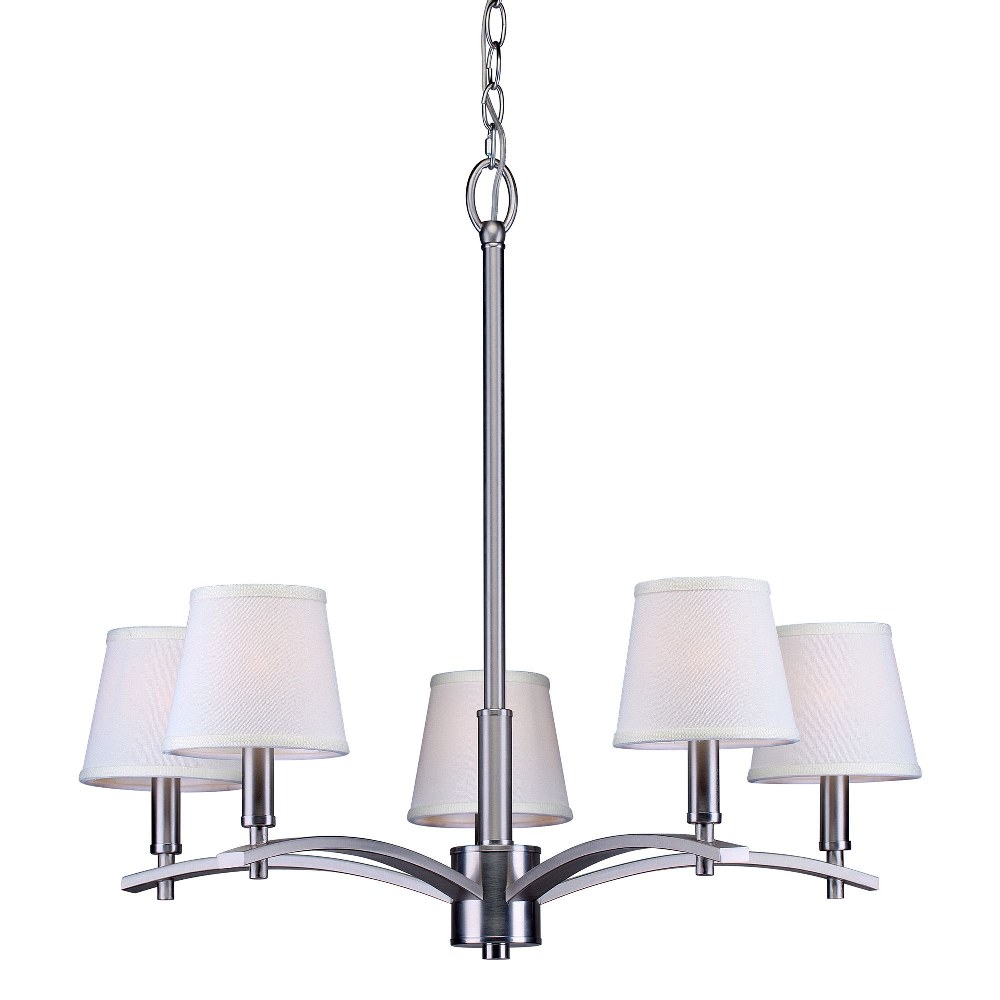 Forte Lighting-7078-05-55-Eathan - 5 Light Chandelier-22.5 Inches Tall and 24.75 Inches Wide   Brushed Nickel Finish with Off White Linen Shade