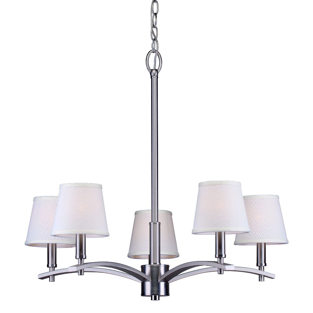 Forte Lighting-7078-05-55-Eathan - 5 Light Chandelier-22.5 Inches Tall and 24.75 Inches Wide Brushed Nickel  Brushed Nickel Finish with Off White Linen Shade