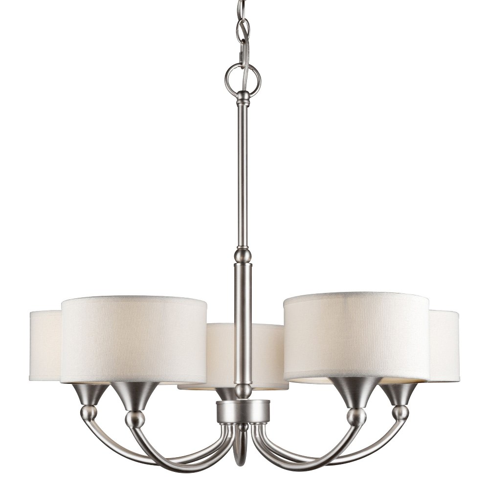 Forte Lighting-7092-05-55-Lars - 5 Light Chandelier-22.5 Inches Tall and 25 Inches Wide   Brushed Nickel Finish with Off White Linen Shade